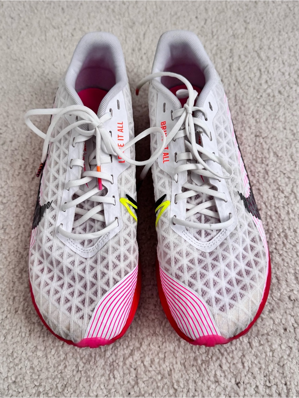 Women’s Nike White & Pink Track and Field Shoes with spikes